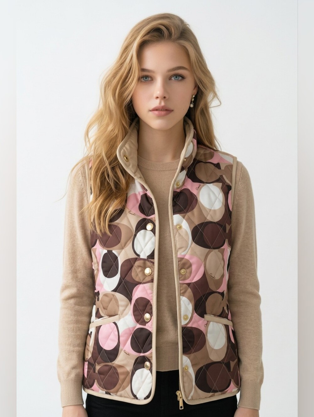 Coach Signature Print Quilted Reversible Vest